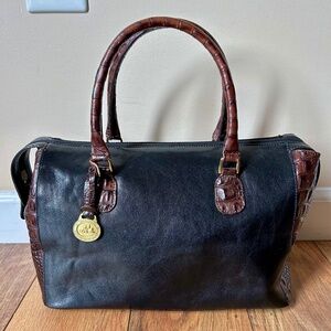 Vintage Brahmin Tuscan Miranda Black Leather Brown Croc Top Handle Satchel